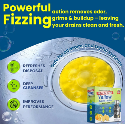 LemonBlast Yellow Bubble Tablets – Odor Eliminator + Blockage Remover BUY 1 GET 1 FREE